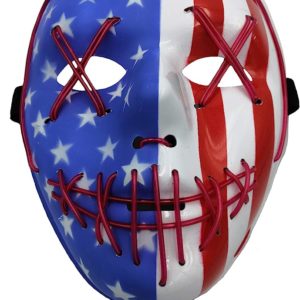 Halloween Mask Scary LED Light Up Cosplay Mask for Festival Party, USA FLAG MASK, RED